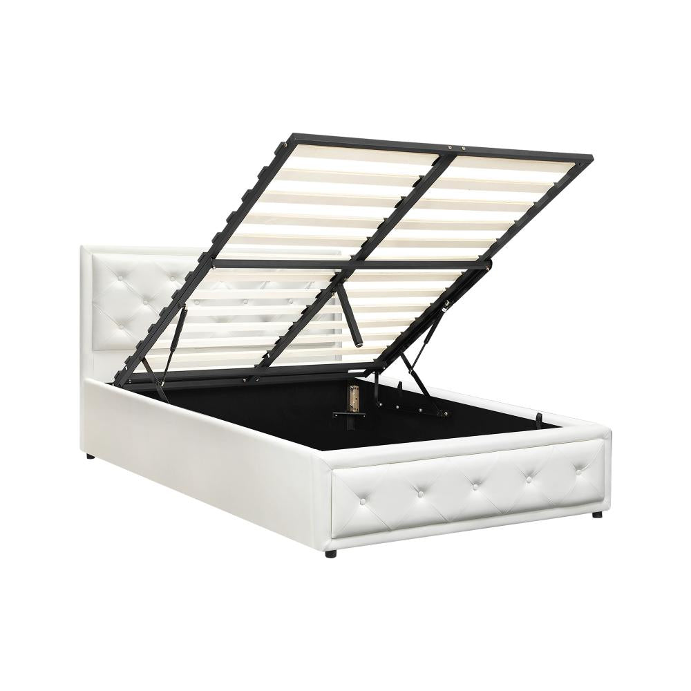 King Single Bed Frame with Storage Space Gas Lift White