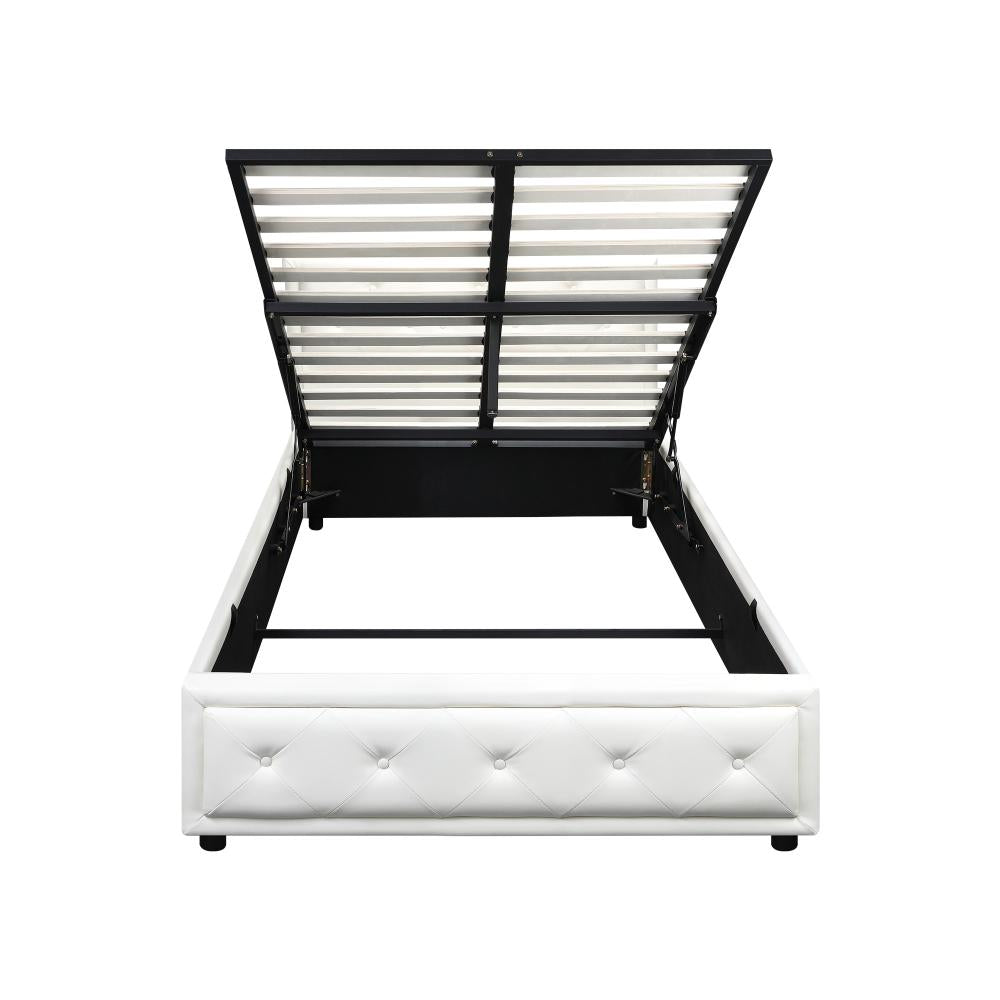 King Single Bed Frame with Storage Space Gas Lift White
