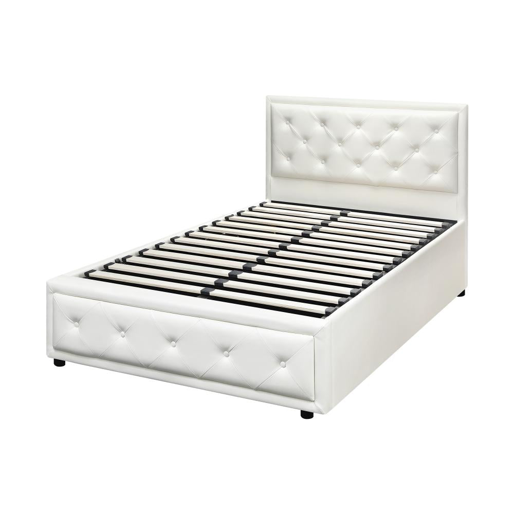 King Single Bed Frame with Storage Space Gas Lift White