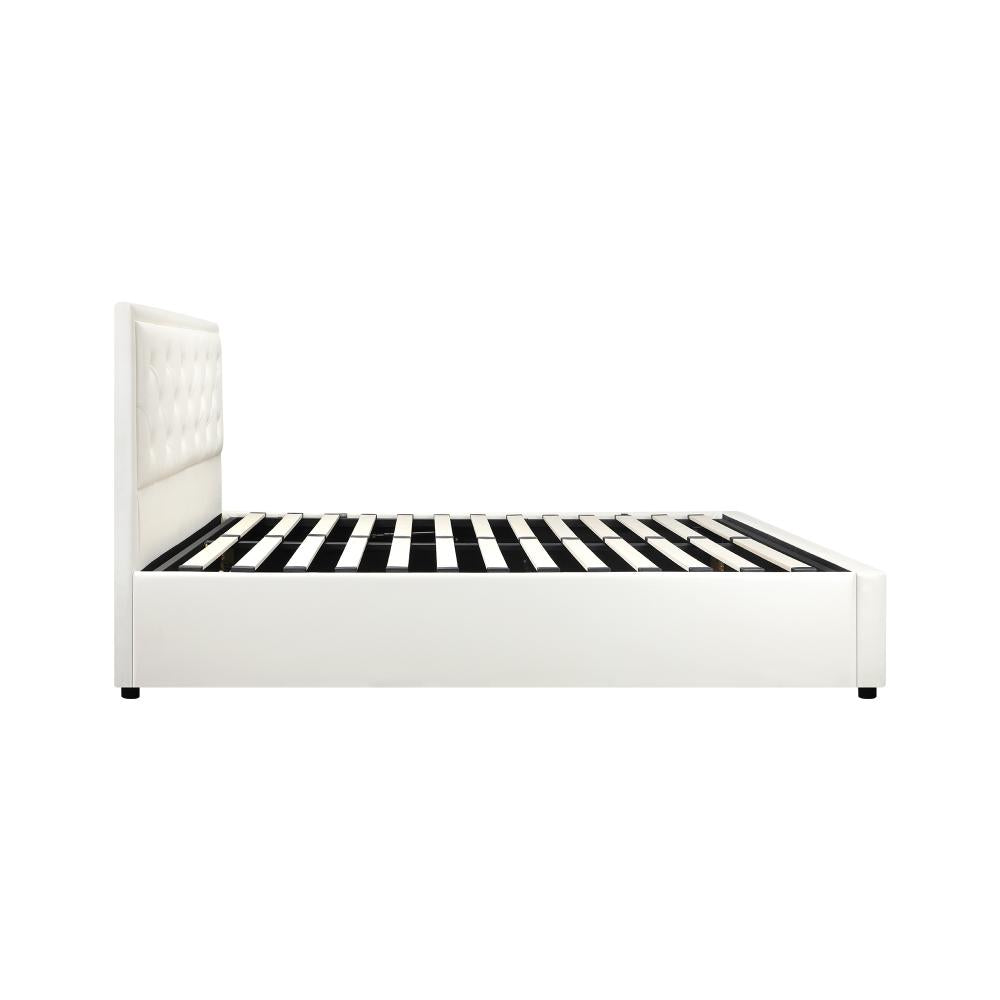 King Single Bed Frame with Storage Space Gas Lift White