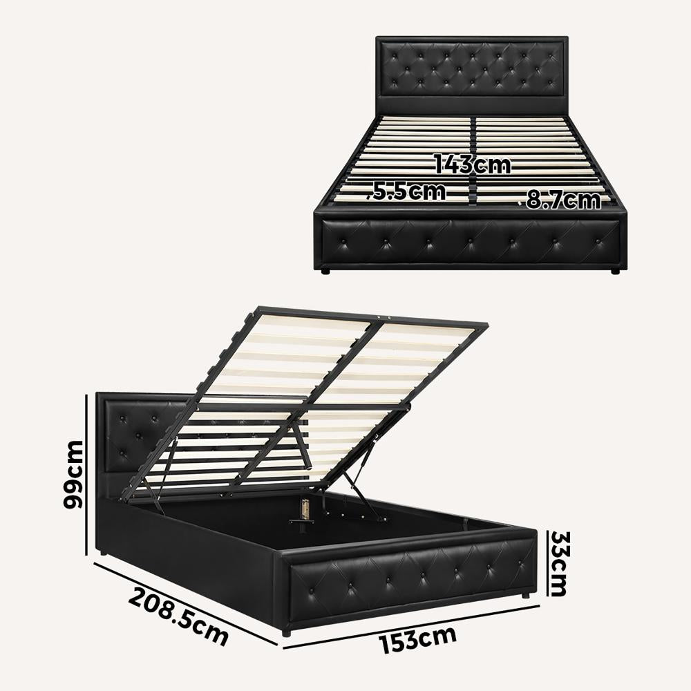 Queen Bed Frame with Storage Space Gas Lift Black