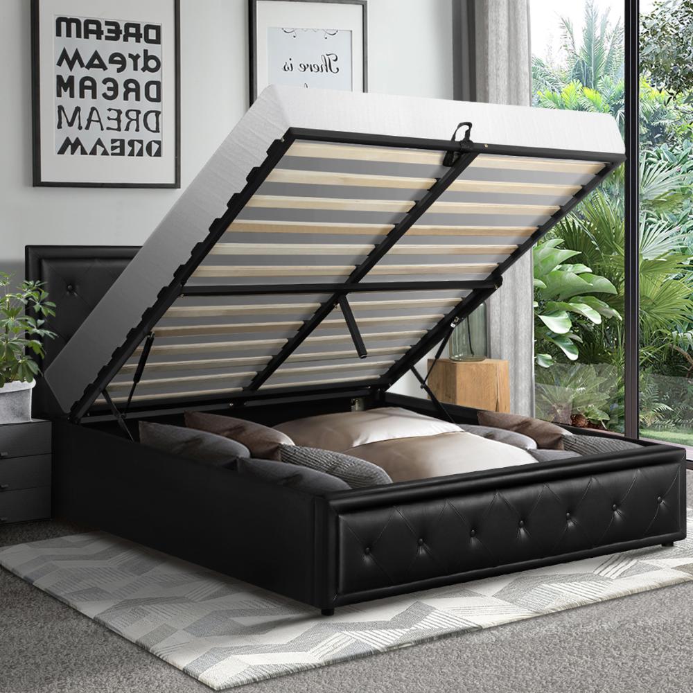 Queen Bed Frame with Storage Space Gas Lift Black
