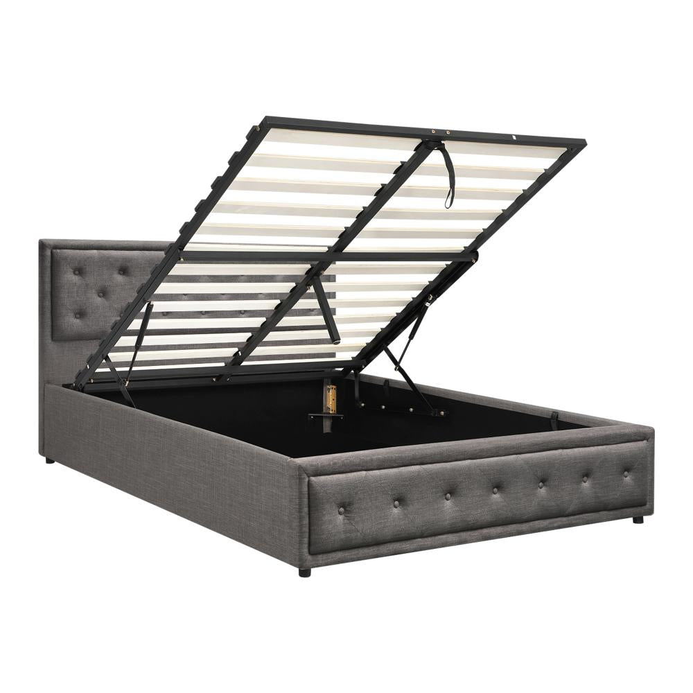 Queen Bed Frame with Storage Space Gas Lift Grey