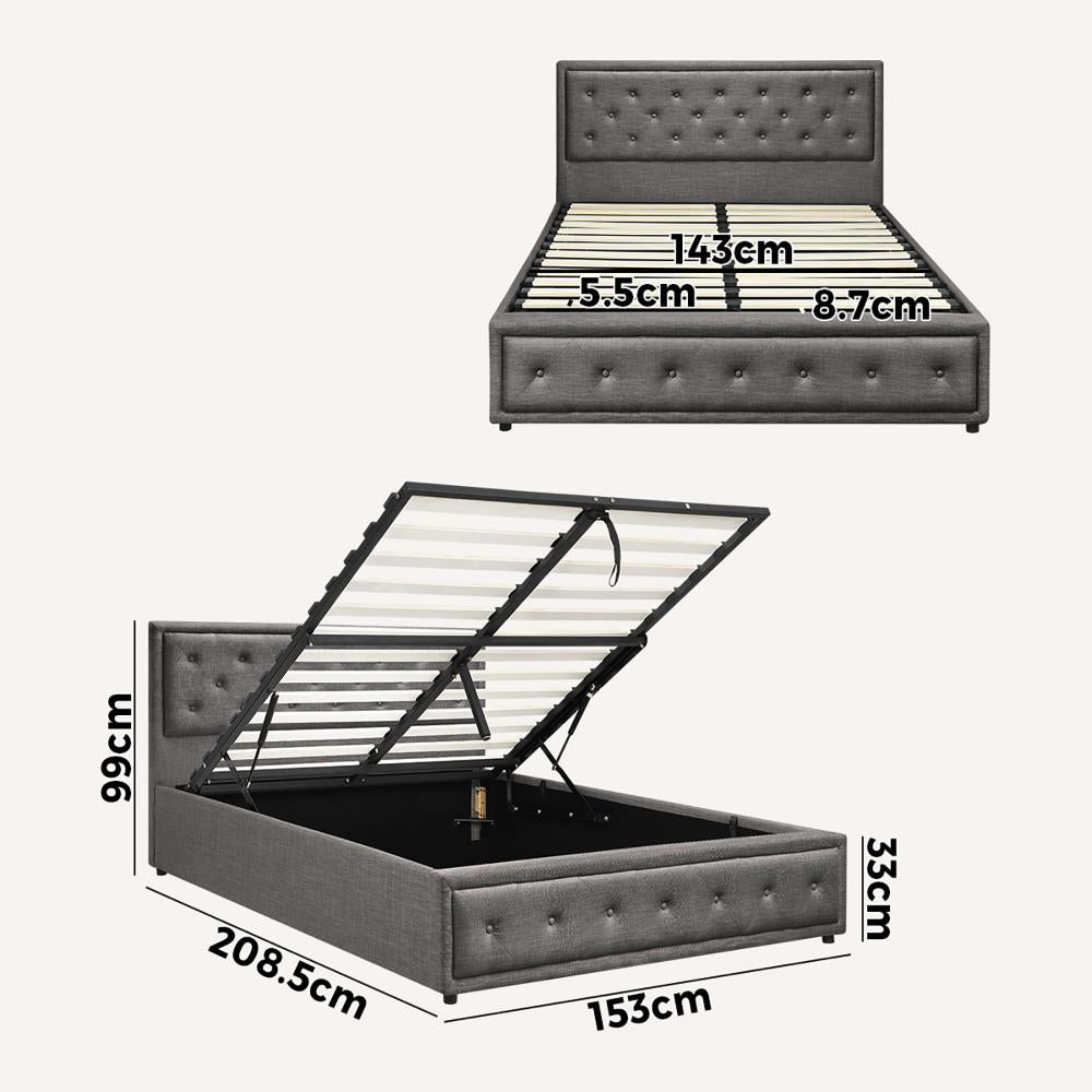 Queen Bed Frame with Storage Space Gas Lift Grey