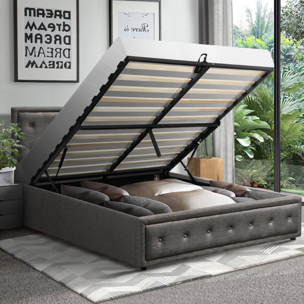 Queen Bed Frame with Storage Space Gas Lift Grey