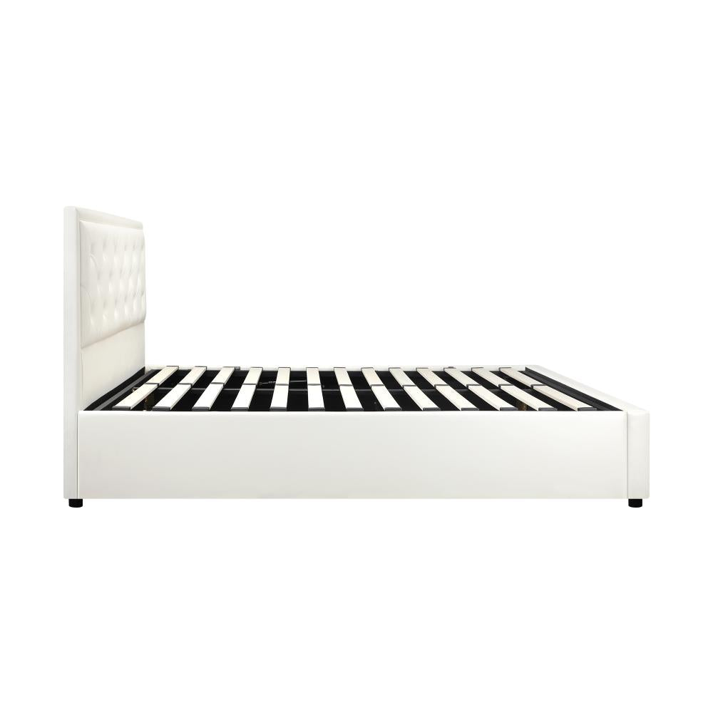 Queen Bed Frame with Storage Space Gas Lift White
