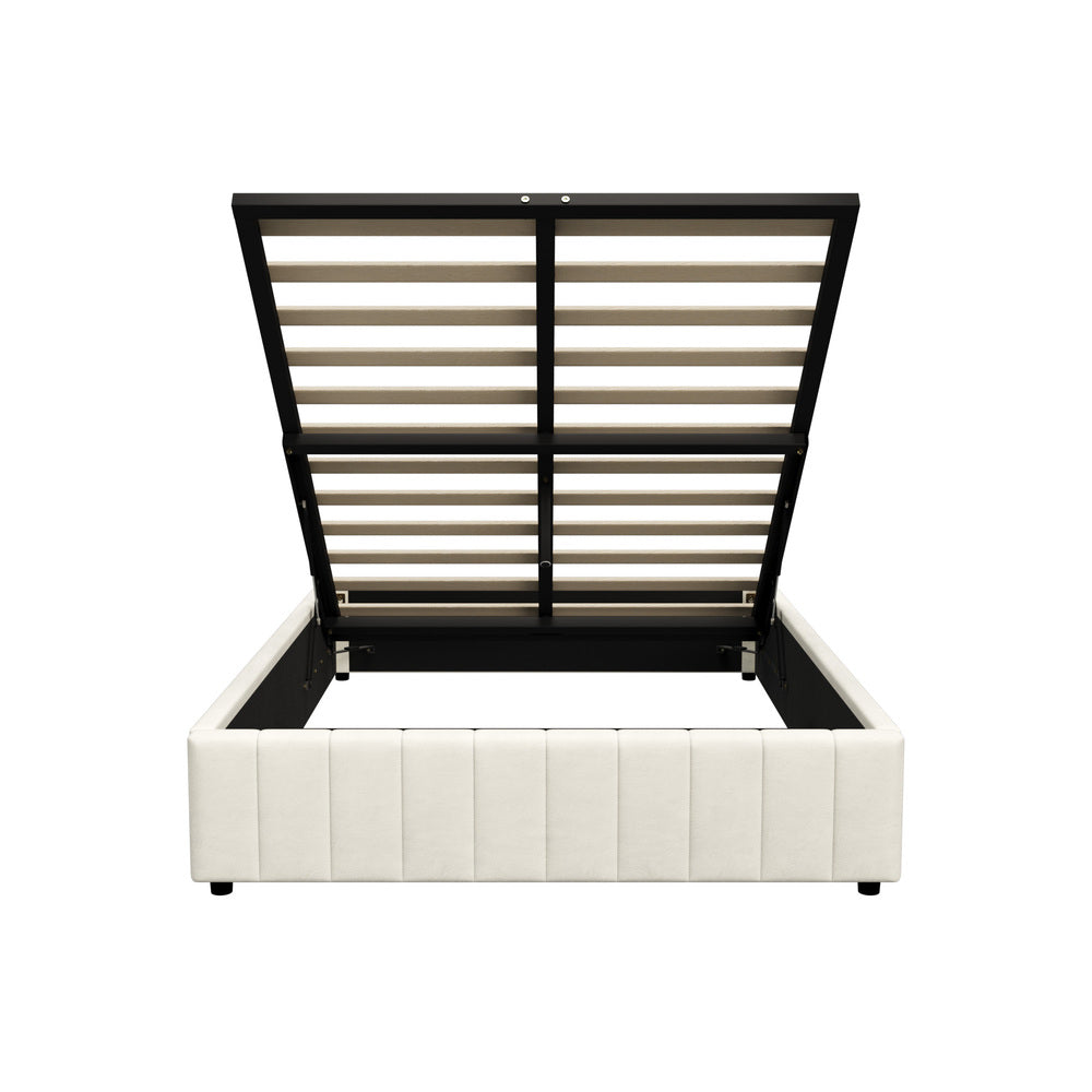 Bed Frame Double Size Gas Lift Storage Base Velvet Cream