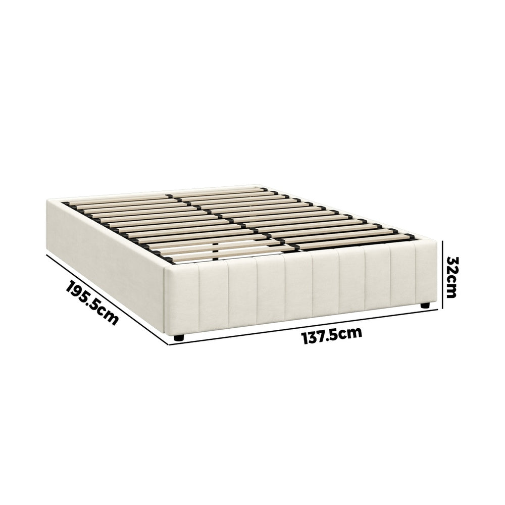 Bed Frame Double Size Gas Lift Storage Base Velvet Cream