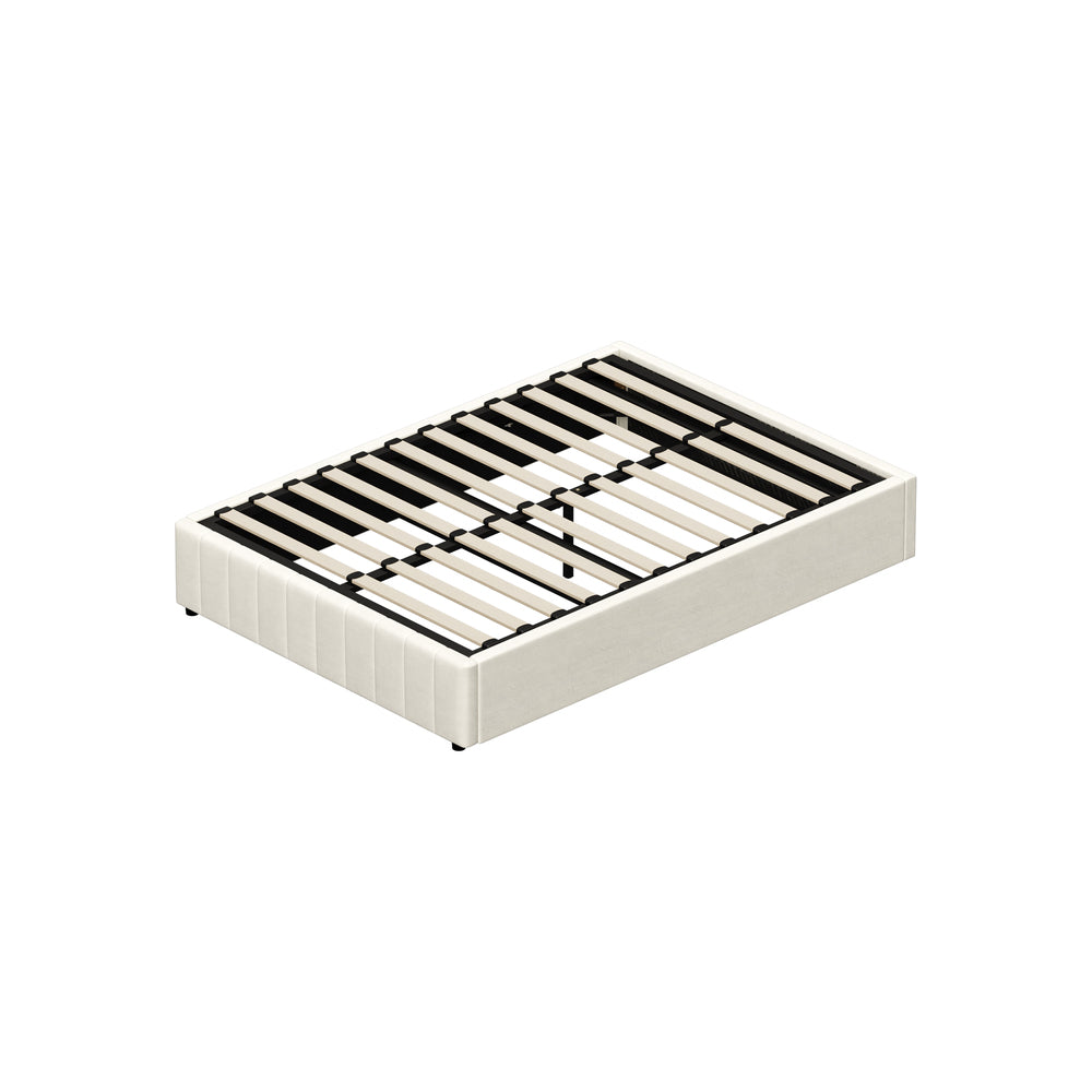 Bed Frame Double Size Gas Lift Storage Base Velvet Cream