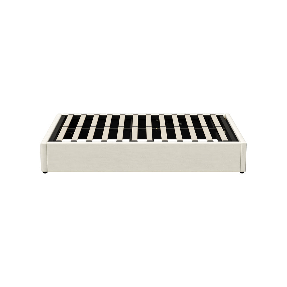 Bed Frame Double Size Gas Lift Storage Base Velvet Cream