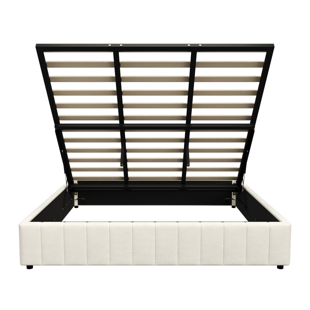 Bed Frame King Size Gas Lift Storage Base Velvet Cream