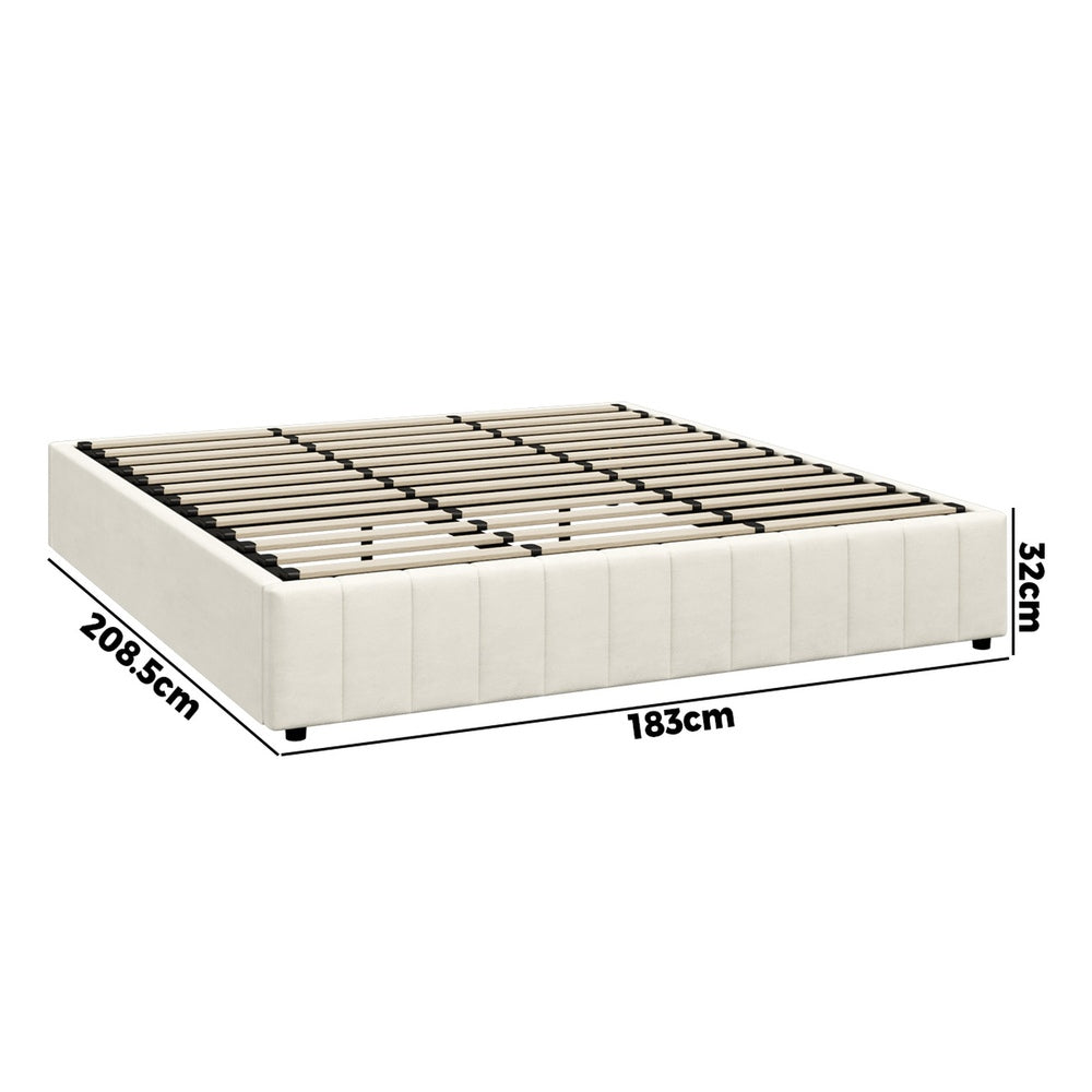 Bed Frame King Size Gas Lift Storage Base Velvet Cream