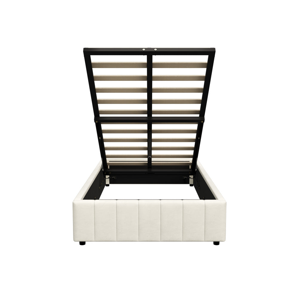 Bed Frame King Single Gas Lift Base Velvet Cream