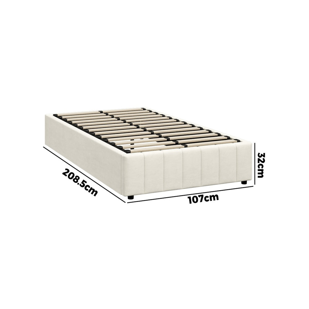 Bed Frame King Single Gas Lift Base Velvet Cream