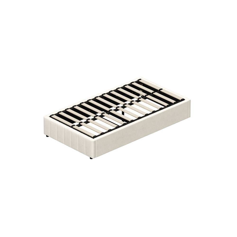Bed Frame King Single Gas Lift Base Velvet Cream