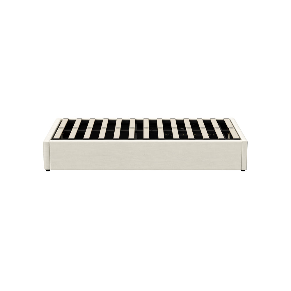 Bed Frame King Single Gas Lift Base Velvet Cream