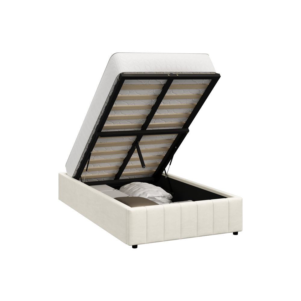 Bed Frame King Single Gas Lift Base Velvet Cream