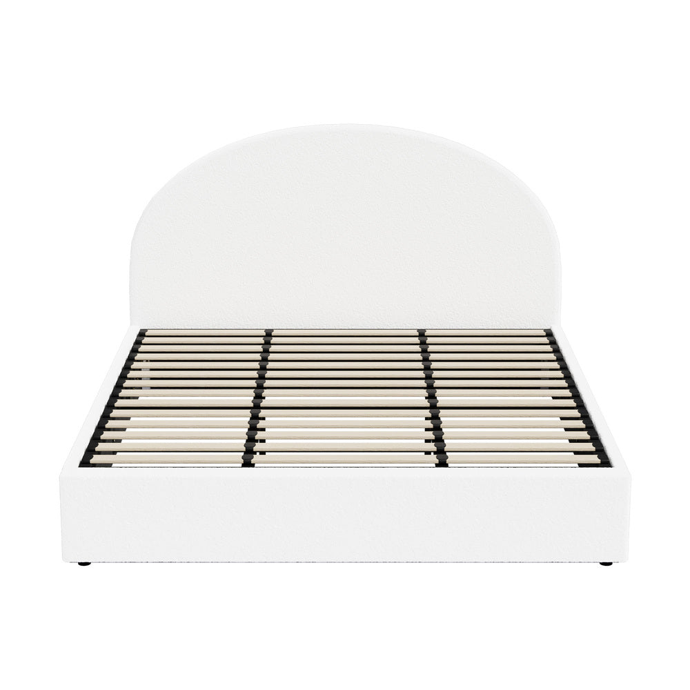 Oikiture Bed Frame King Size With Gas Lift Storage Base LED Lights Boucle White