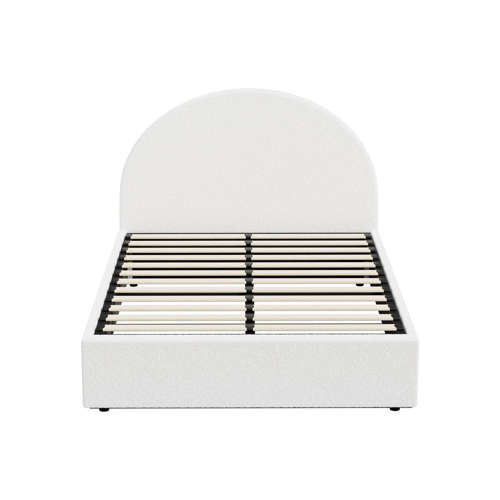 Oikiture Bed Frame Queen Size With Gas Lift Storage Base LED Lights Boucle White