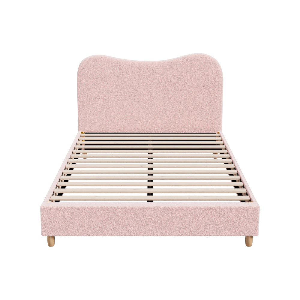Oikiture Bed Frame Double Size Pink Boucle Cloud Shape