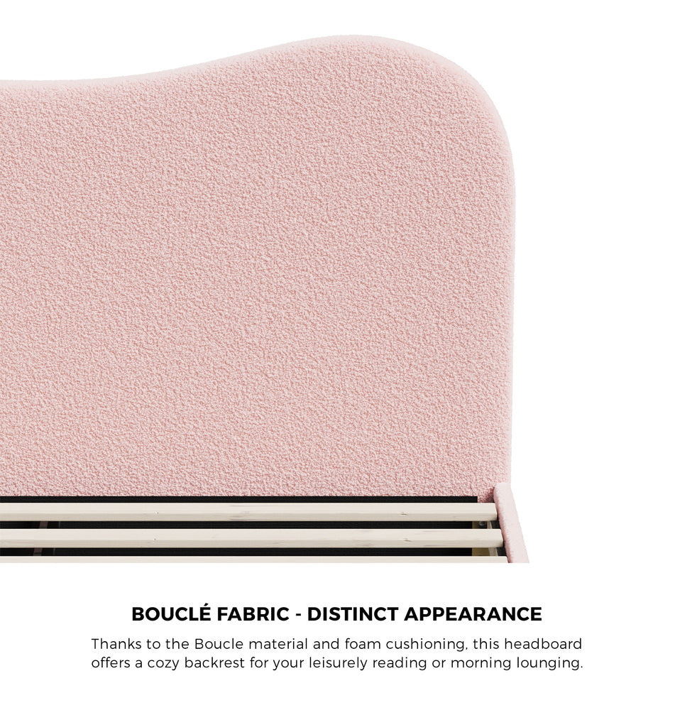 Oikiture Bed Frame Double Size Pink Boucle Cloud Shape