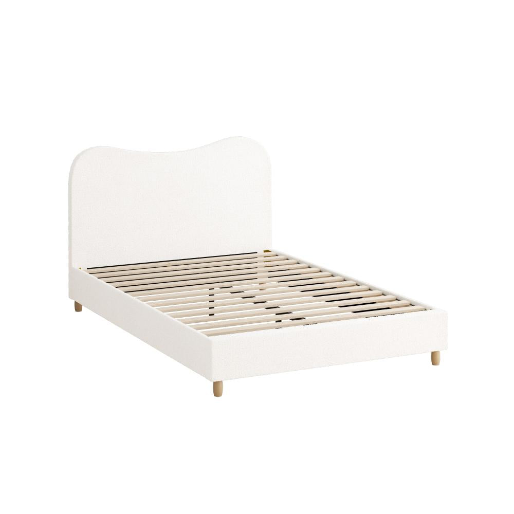 Bed Frame Double Size White Boucle Cloud Shape