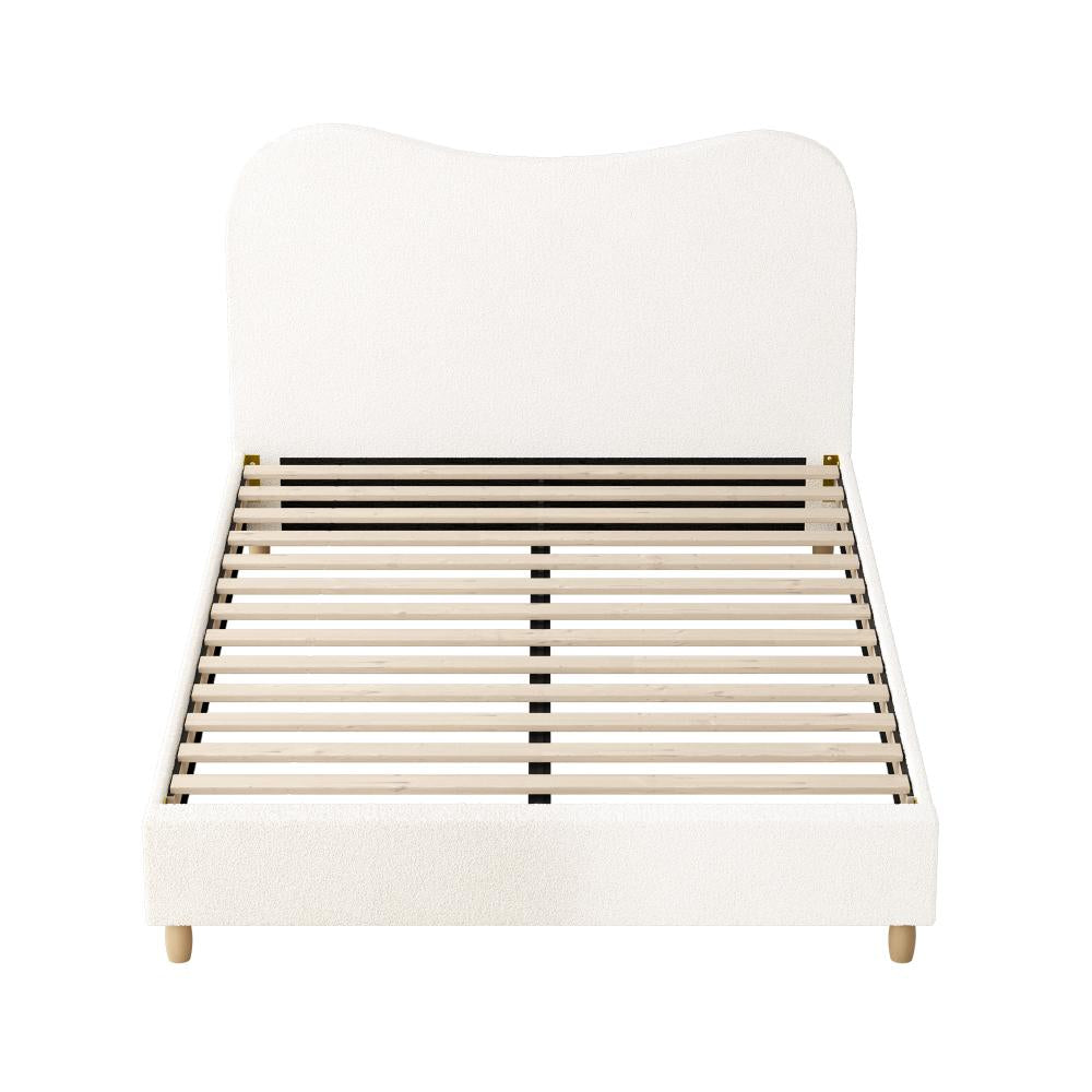 Bed Frame Double Size White Boucle Cloud Shape