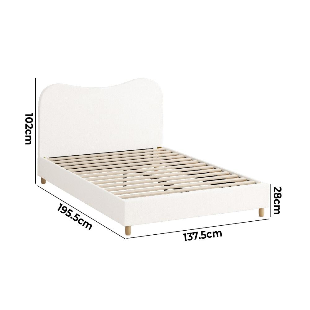 Bed Frame Double Size White Boucle Cloud Shape