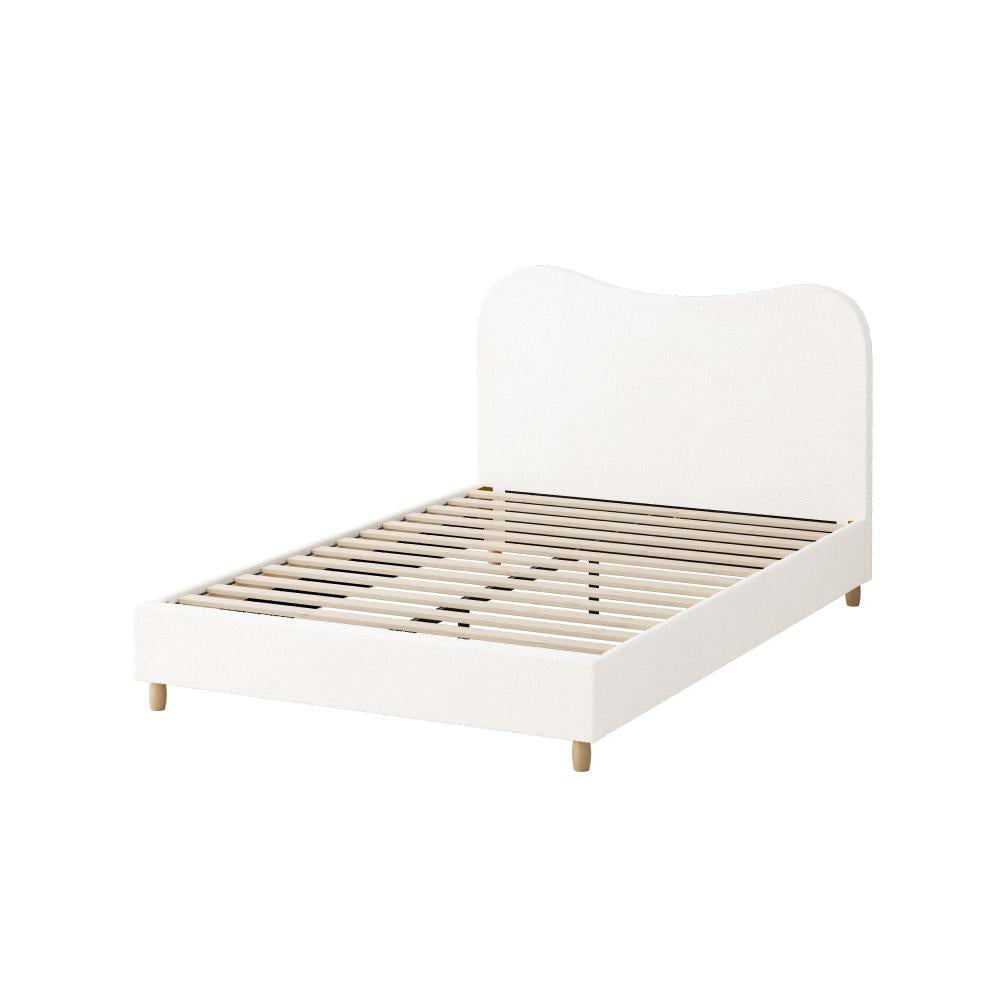 Bed Frame Double Size White Boucle Cloud Shape