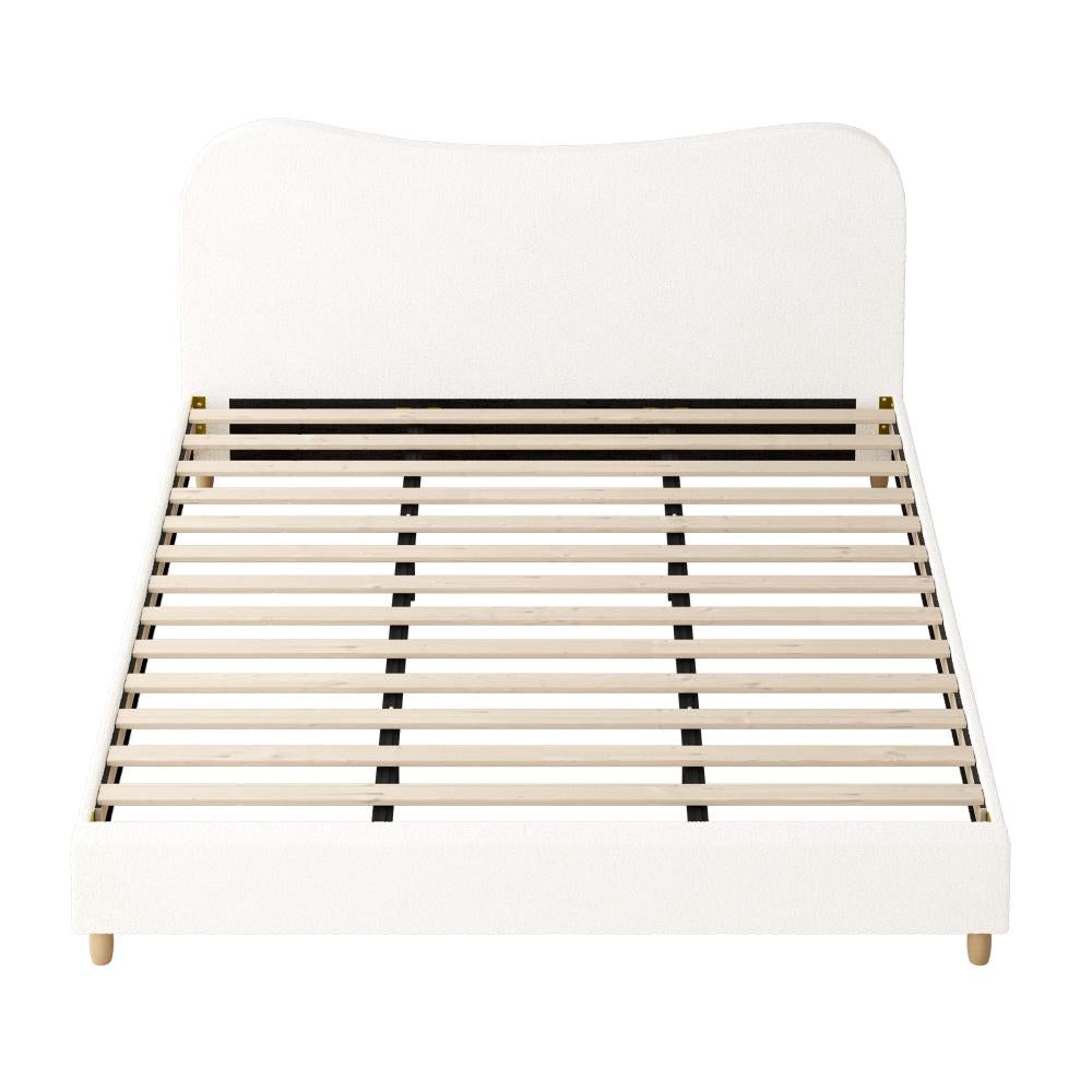 Bed Frame King Size White Boucle Cloud Shape