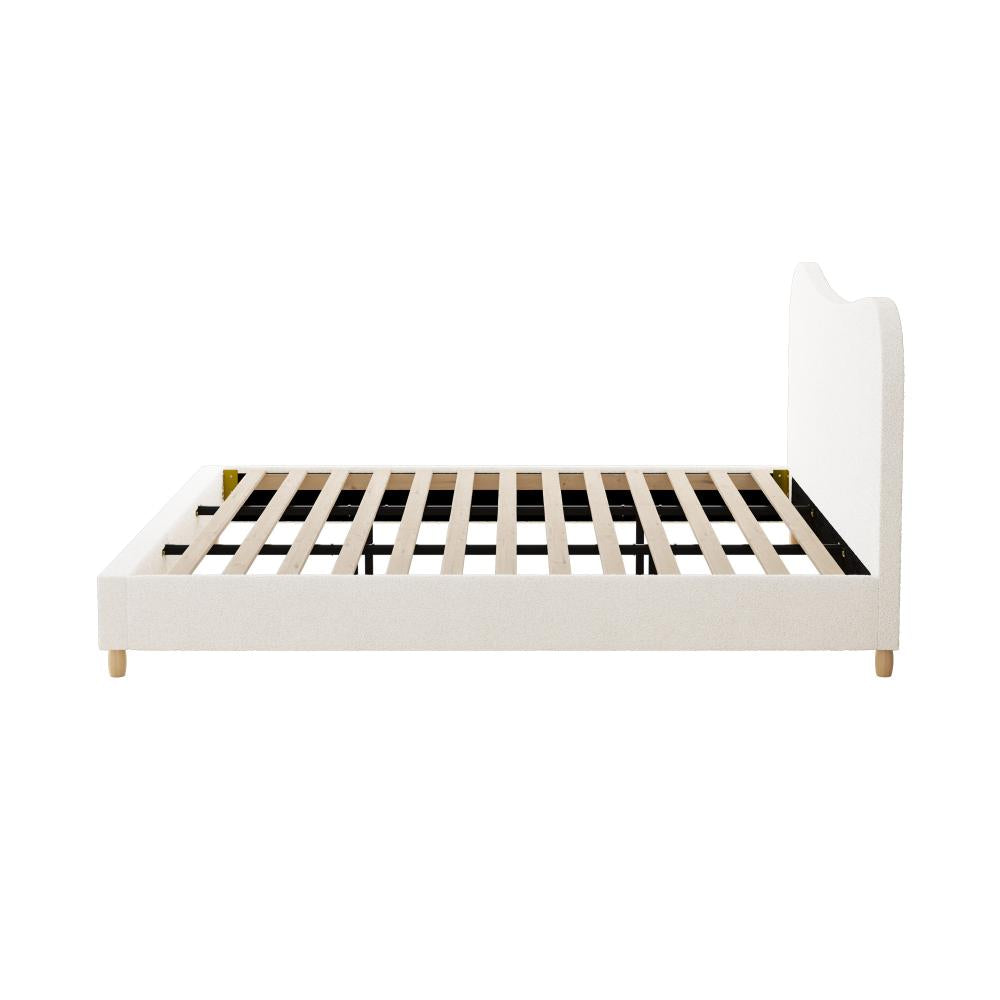 Bed Frame King Size White Boucle Cloud Shape