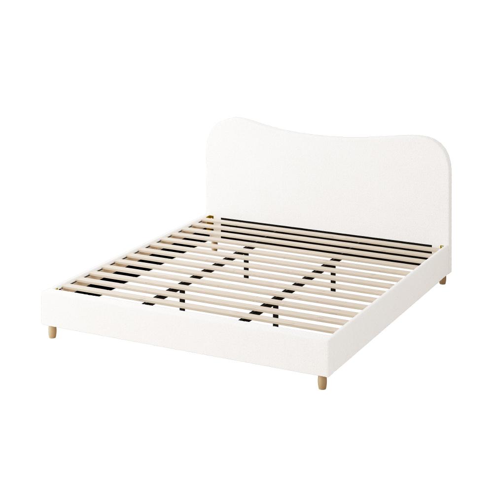 Bed Frame King Size White Boucle Cloud Shape