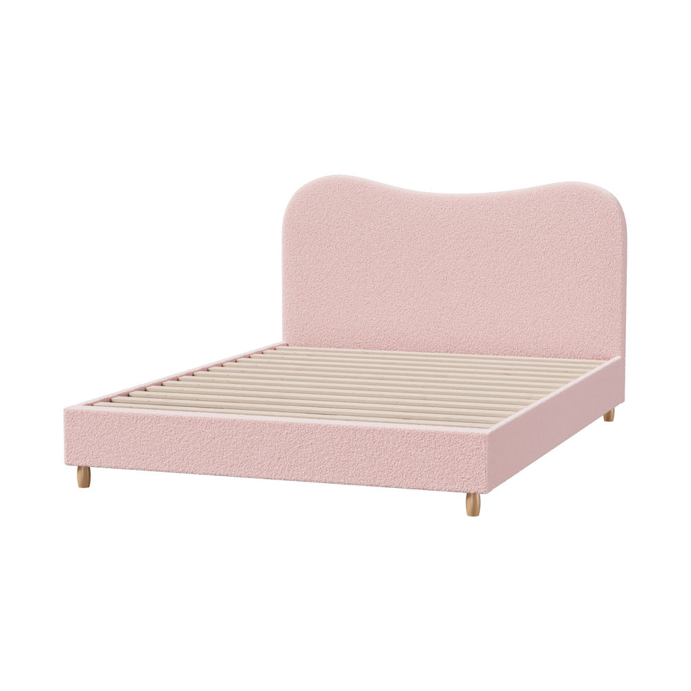 Bed Frame Queen Size Pink Boucle Cloud Shape