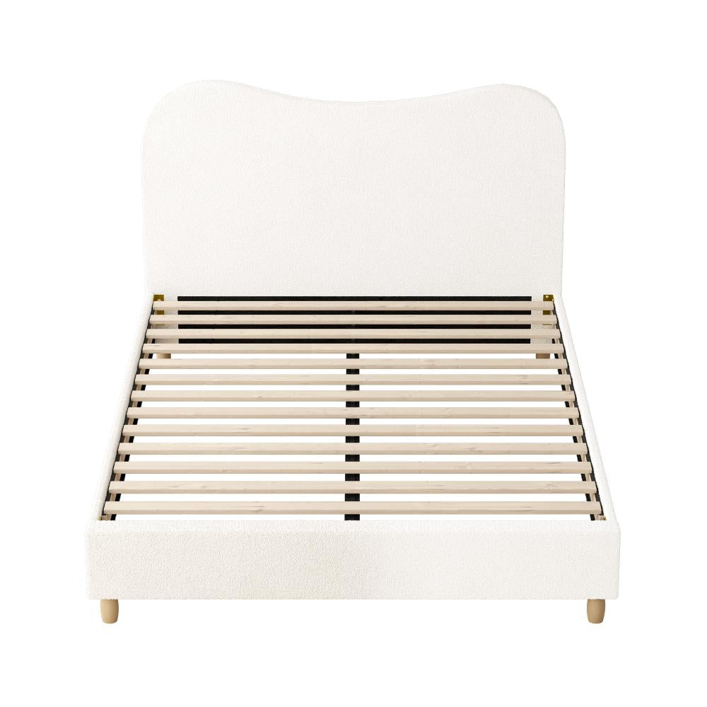 Bed Frame Queen Size White Boucle Cloud Shape