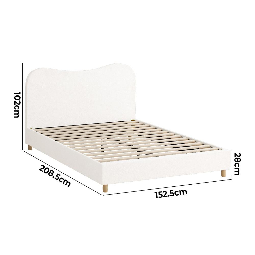 Bed Frame Queen Size White Boucle Cloud Shape
