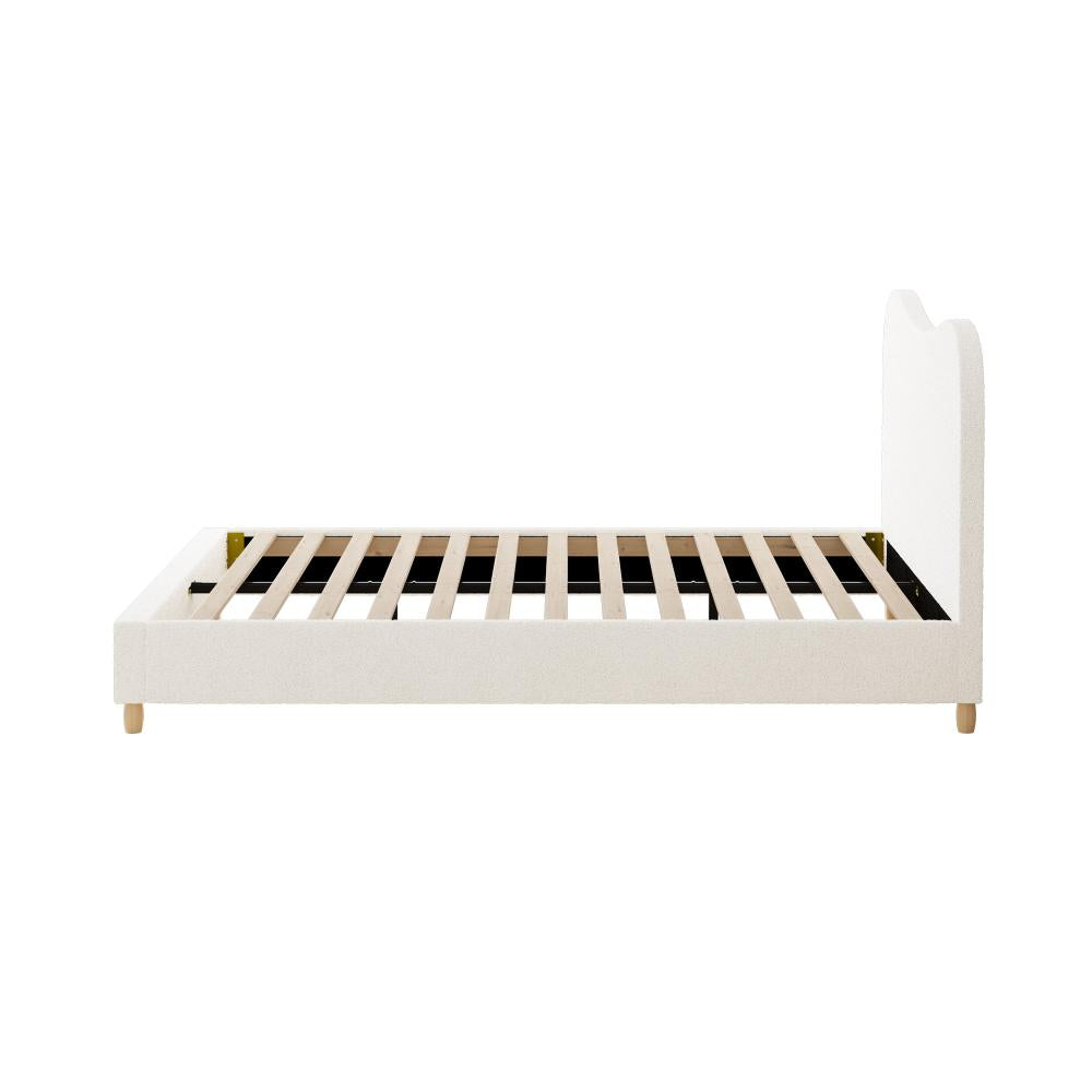 Bed Frame Queen Size White Boucle Cloud Shape