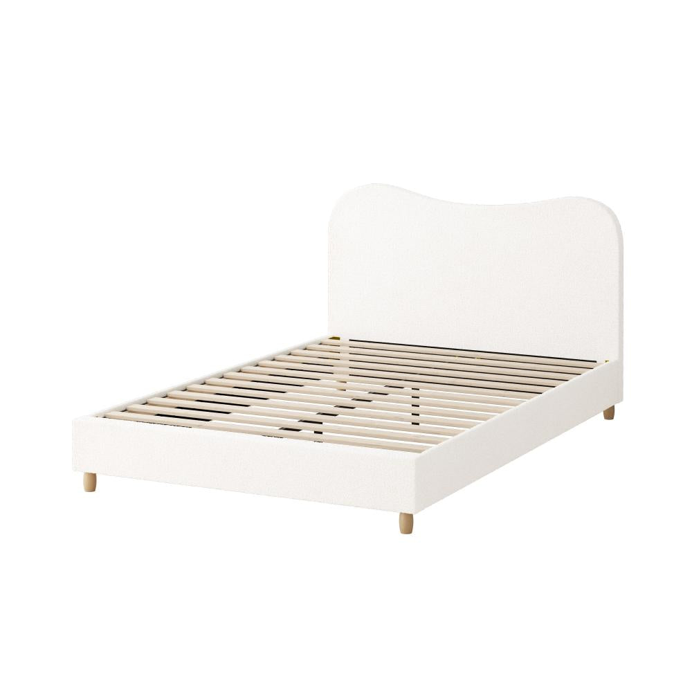 Bed Frame Queen Size White Boucle Cloud Shape