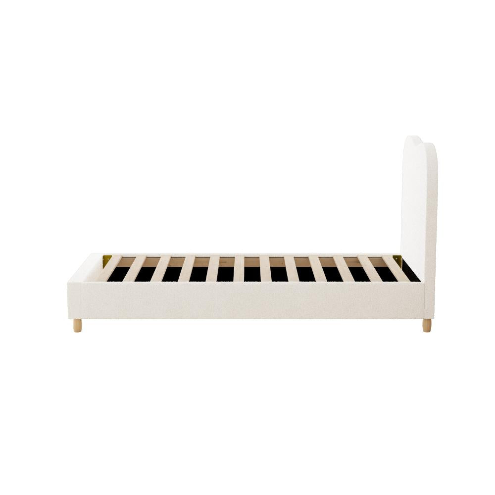 Bed Frame Single Size White Boucle Cloud Shape