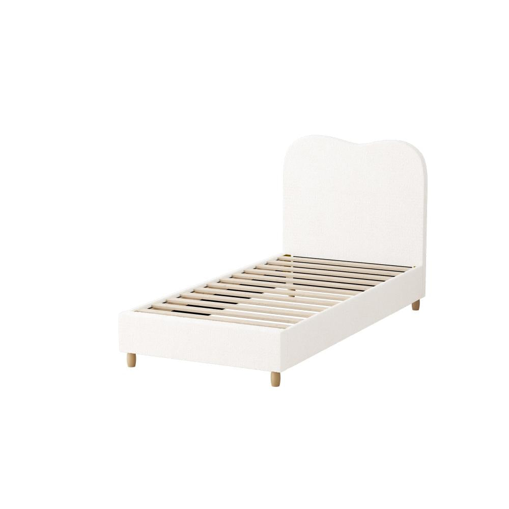 Bed Frame Single Size White Boucle Cloud Shape