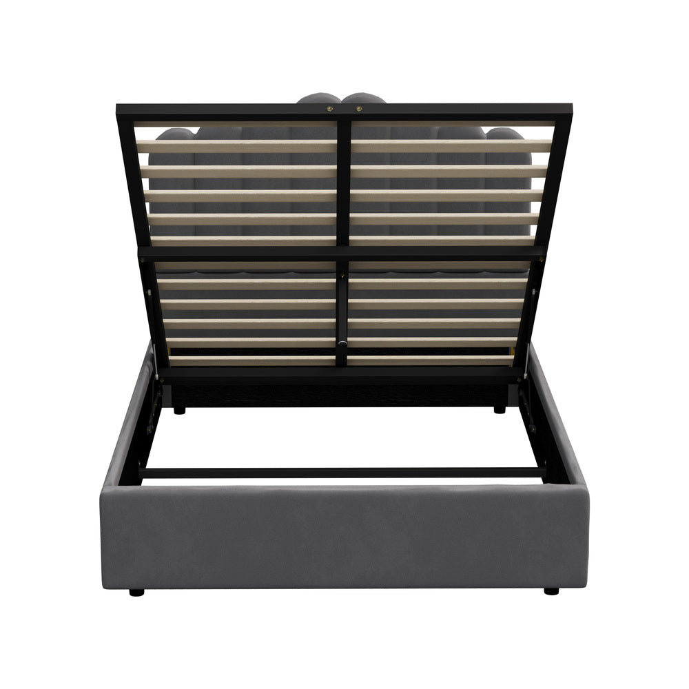Bed Frame Double Size Gas Lift Velvet Grey
