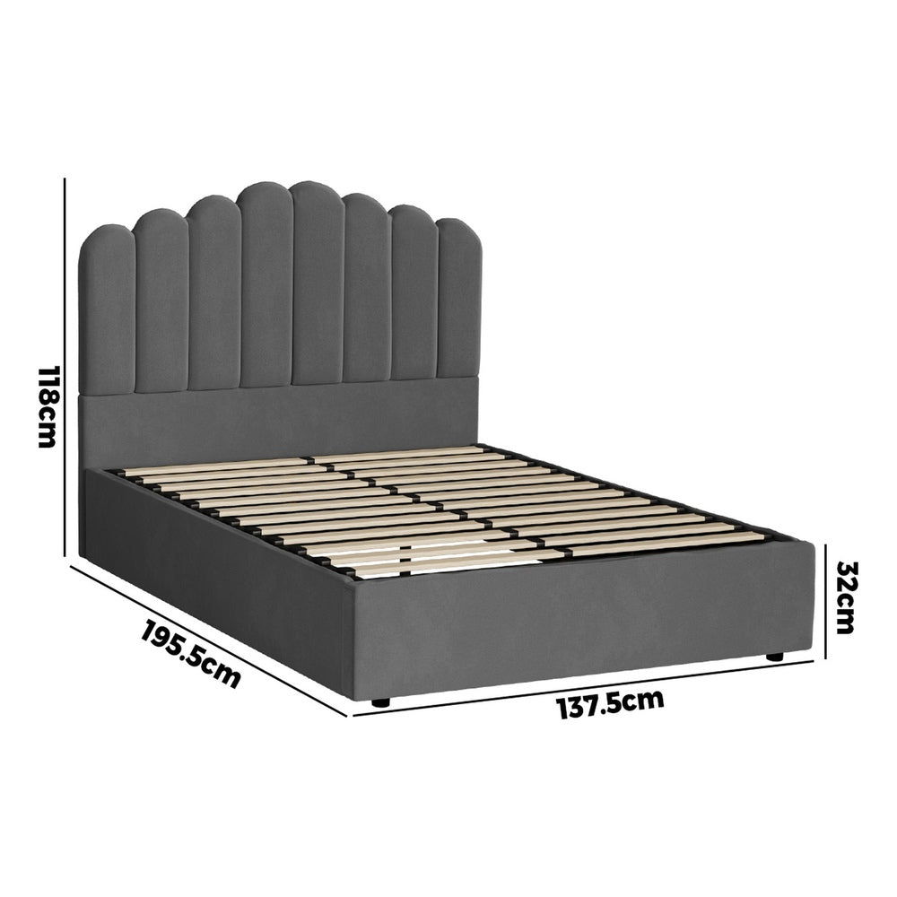 Bed Frame Double Size Gas Lift Velvet Grey