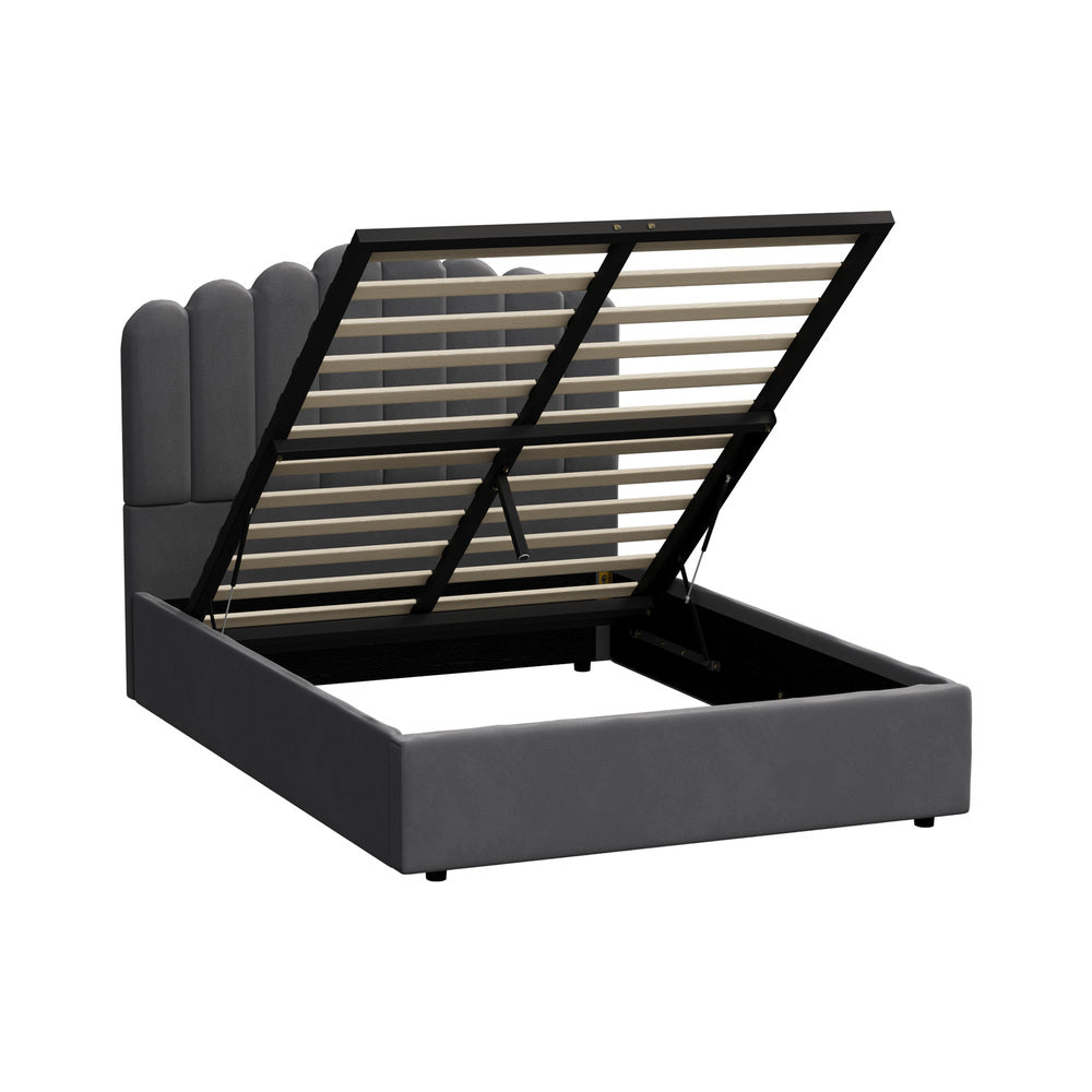 Bed Frame Double Size Gas Lift Velvet Grey
