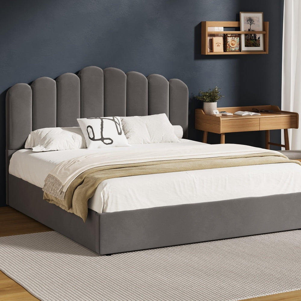 Bed Frame King Size Gas Lift Velvet Grey