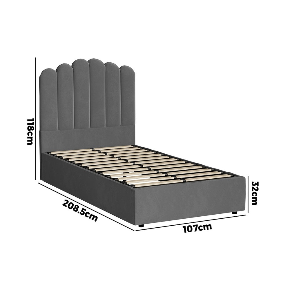 Bed Frame King Single Gas Lift Velvet Grey