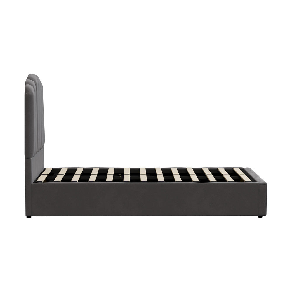 Bed Frame King Single Gas Lift Velvet Grey