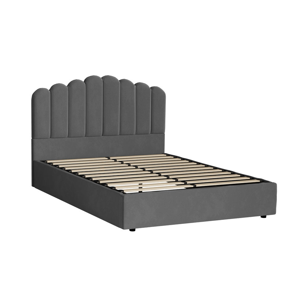 Bed Frame Queen Size Gas Lift Velvet Grey