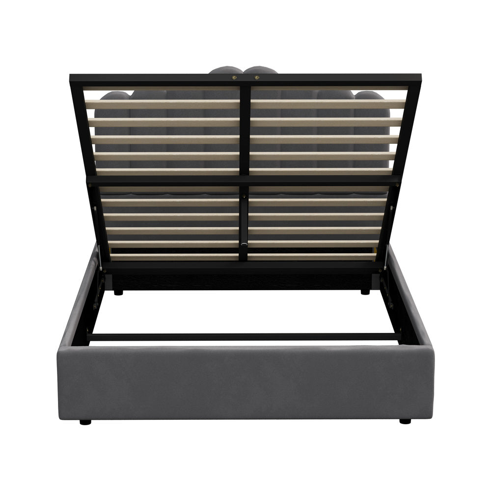 Bed Frame Queen Size Gas Lift Velvet Grey