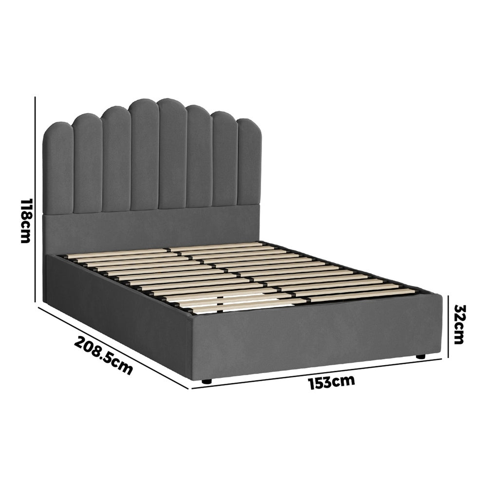 Bed Frame Queen Size Gas Lift Velvet Grey