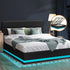 King Bed Frame Gas Lift RGB Storage Space Black