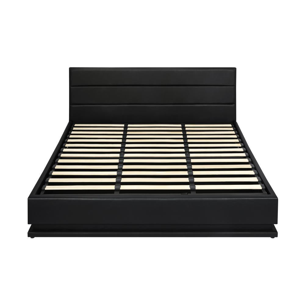 King Bed Frame Gas Lift RGB Storage Space Black